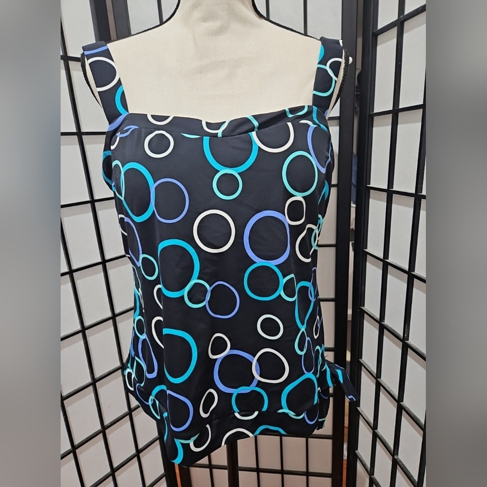 Caribbean Joe Blue and White Fitted Tie Front Swim Top